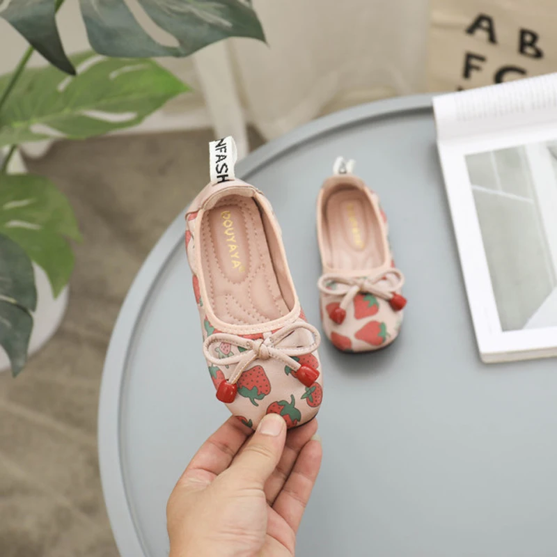 Girl Shoes Cute Strawberry Loafers Ballet Flats Toddler Shoe Single Soft Sole Princess Kids Rubber Moccasins |