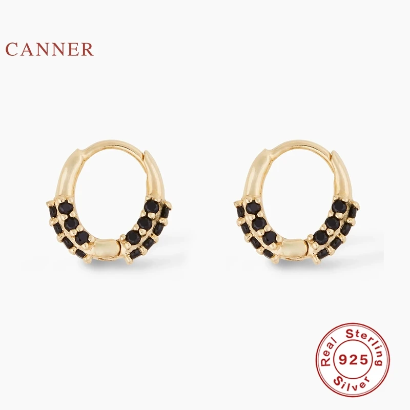 Женские серьги обручи с черным бриллиантом CANNER из стерлингового серебра 925 пробы