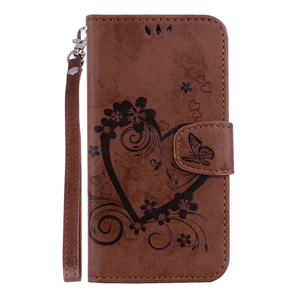 Магнитный чехол-бумажник в стиле ретро с изображением цветов и сердечек кожаный