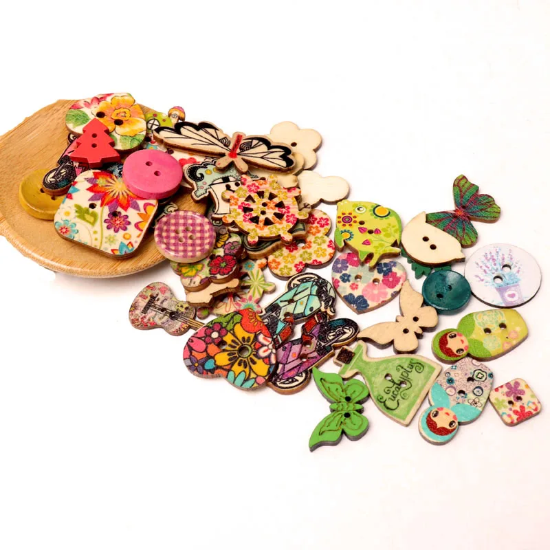

2020new button fashion mix 30pc Mixed Painting Wooden Buttons For Crafts Scrapbooking Sewing Clothes Button DIY Apparel Supplies