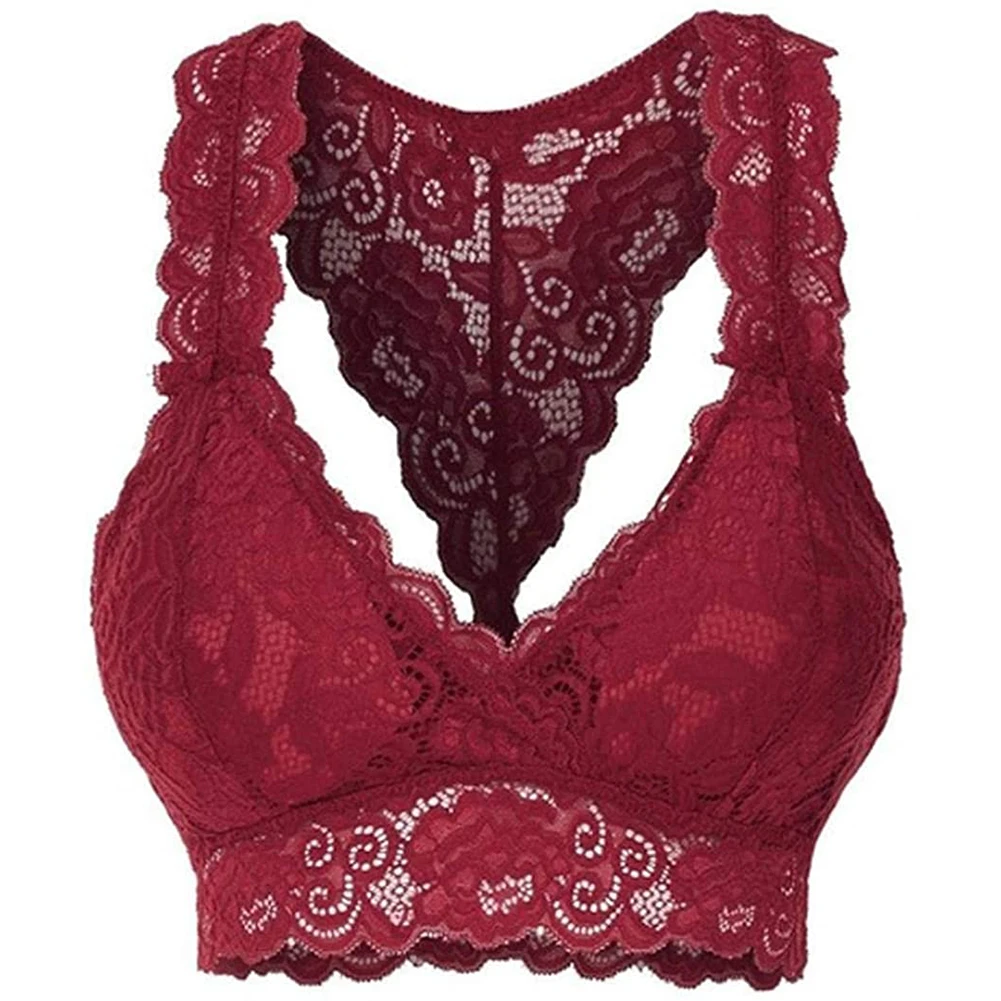 

Women Sexy Solid Color Floral Lace Wireless Bra Breathable Raceback Brassiere Lace Lingerie Womens Underwear Bra