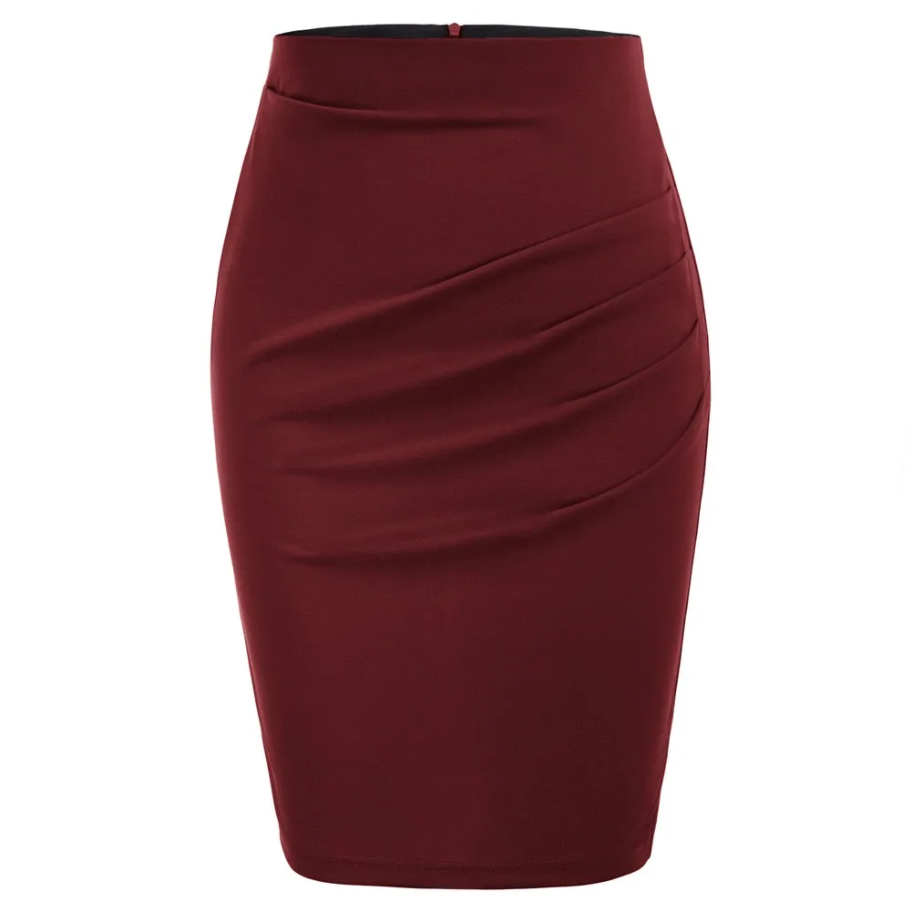 

Fashion Cheap Women Ruched Front Bodycon Skirt Elastic Waist Hips-Wrapped Skirt