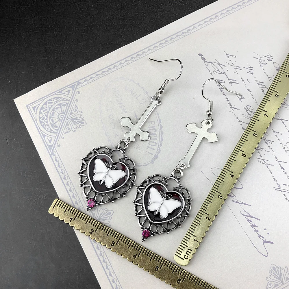 Женские и мужские серьги-бабочки в стиле готического панк с крестом сердцем