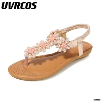 sandal summer rhinestones beads ethnic wind flat shoes clip toe hermitage womens fashion shoes sandals women 2022