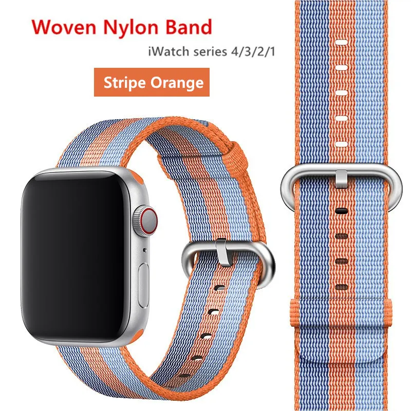 stripe orange Нейлоновый ремешок для apple watch band 42 мм 38 мм iWatch 4 Band 44 мм 40 мм браслет ремень Спортивная петля ремешок для apple watch 4 3 2 1 - Цвет ремешка: stripe orange