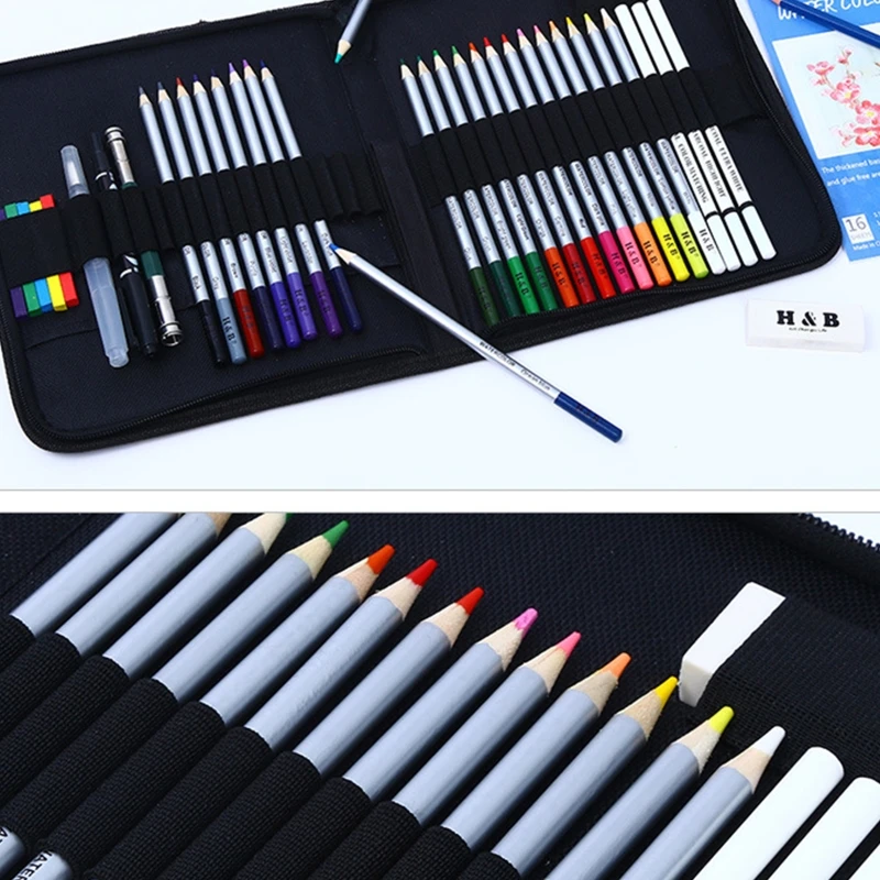 

40pcs Water-soluble Colored Pencils Eraser Sharpener Notebook Kit Professional Art Supplies for Artist Drawing
