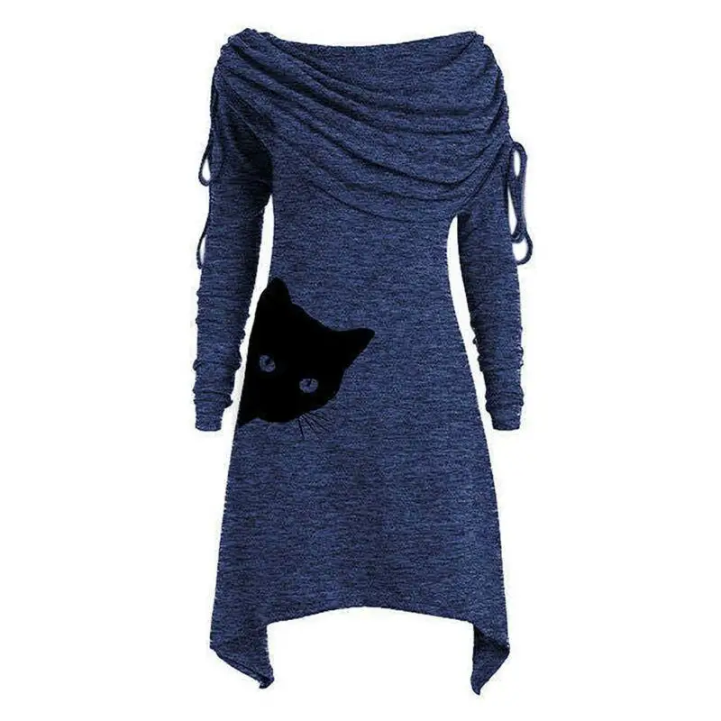 Женское платье джемпер с длинным рукавом и мультипликационным принтом животных