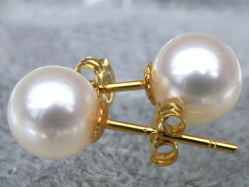 

AAA + + + 7 мм идеальные круглые белые жемчужные серьги-гвоздики akoya 18k золото над серебром