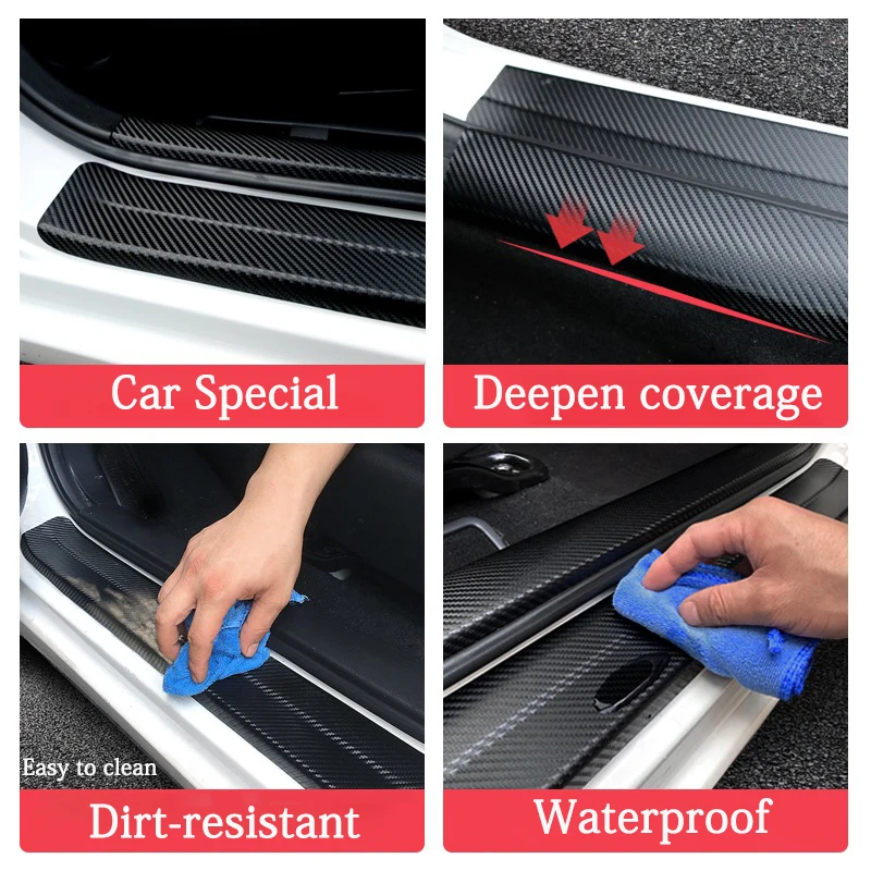 

For Renault duster clio captur Car Sticker Accessories 4pcs car door sill protector leather carbon fiber vinyl stickers
