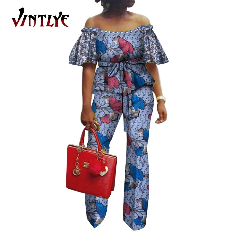 

African Clothes for Women 2 Piece Sets Patchwork Top and Casual Pants Ankara Printed Vintage Lady Garment Dashiki Party Fashion