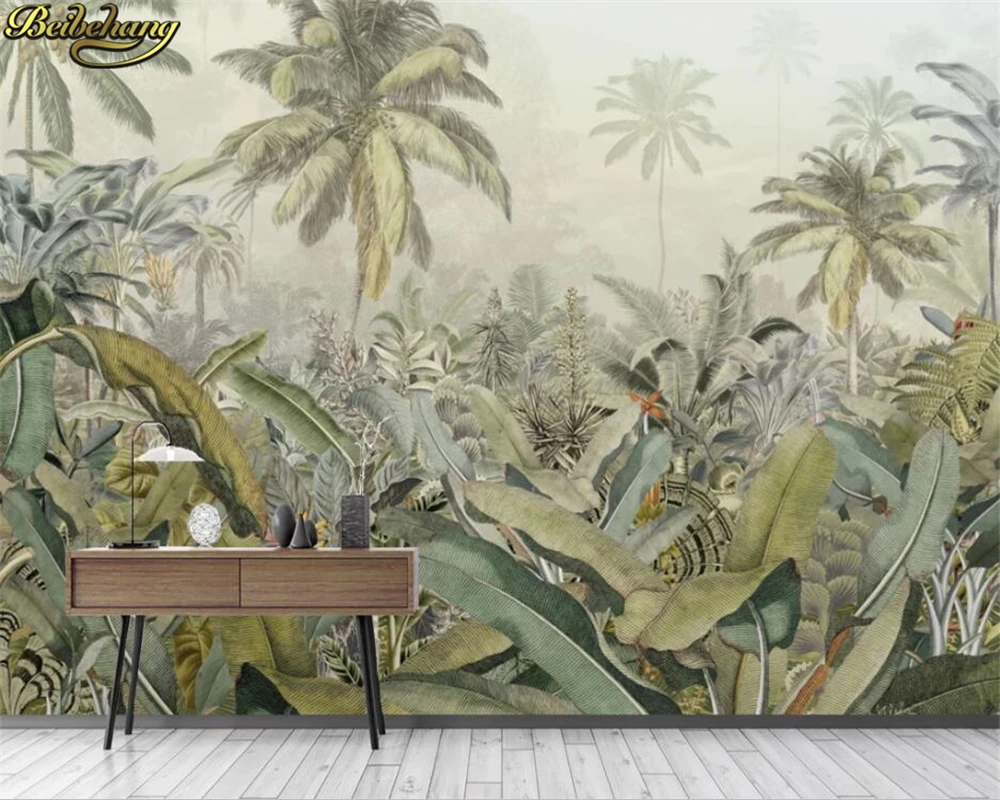 beibehang Custom 3d wallpaper mural medieval hand painted tropical rain forest plant banana leaf tv background wall paper | Обустройство