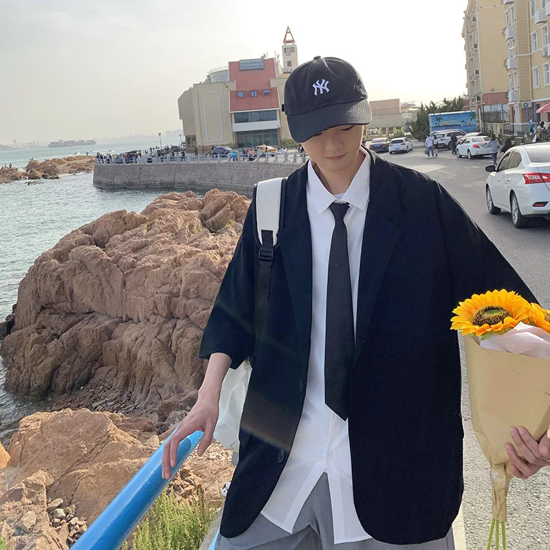 2021 Summer Autumn New Fashion Japanese Style Men's Comfortable Casual Blazers Long Single Breasted Half Sleeve | Мужская одежда