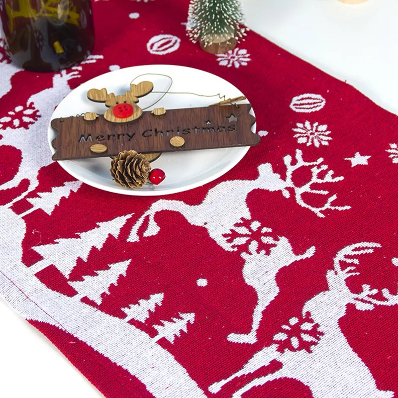 

Christmas Table Runner Table Cloth Elk Table Flag Decoration for Christmas Holidays Party Dining Table Decorations