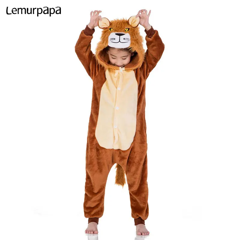 kids Animal Pajama Set Lion Fox Unicorn Kigurumis Zipper Onesie Children Boy Girl Costume Winter Warm Clothing Funny Cute Outfit | Детская