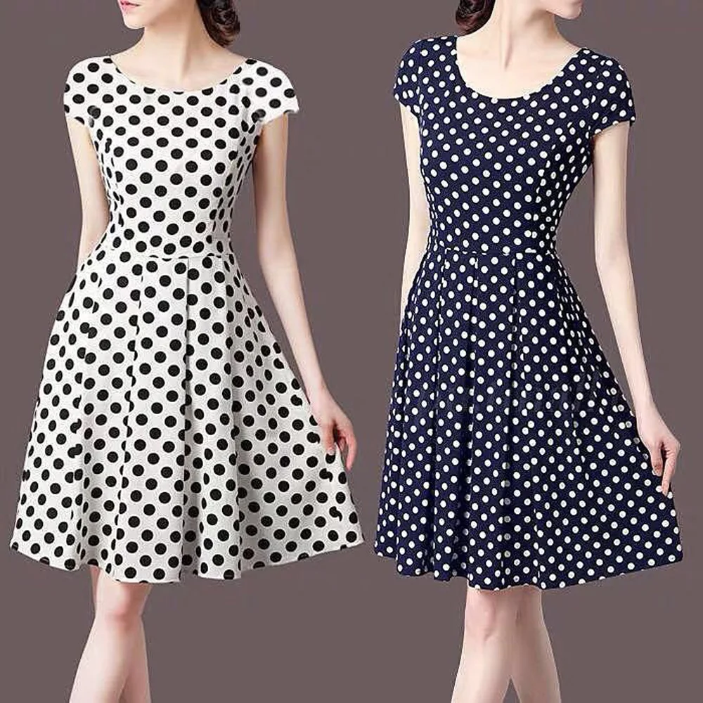 

Summer Women's Polka Dot Round Neck Short Sleeve Casual Commute A-line Dress Female Sexy Short A Line Party Vestidos 2021 Hot