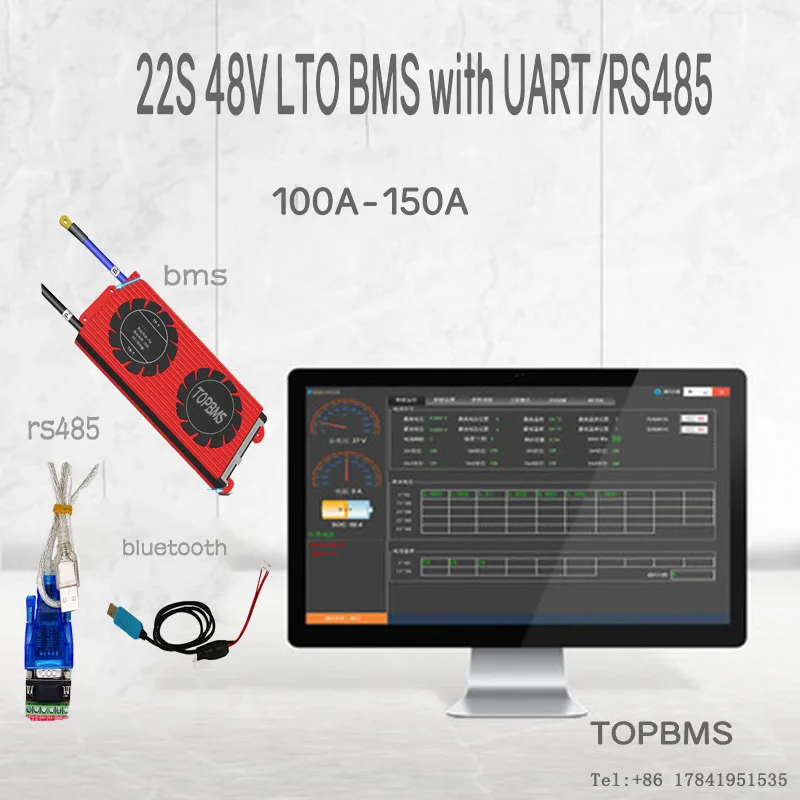 lto bms 22s 48v 100a150a bluetooth phone app rs485 can ntc uart for lithium titanate battery 2 3v2 4v connected in 22 series free global shipping