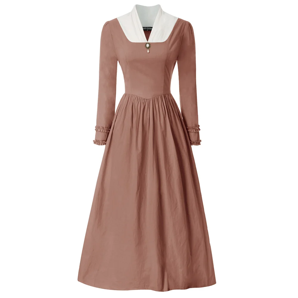 Женские платья в ретро стиле ренессанс хлопковое платье с длинным рукавом и v