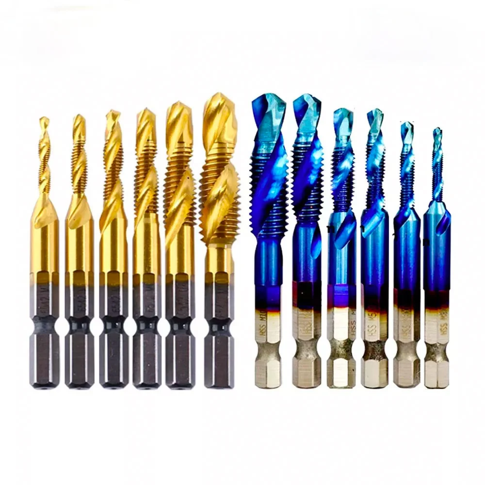 

BINOAX 6Pcs Titanium HSS Combination Drill Tap Bit Countersink Hex Shank M3-M10