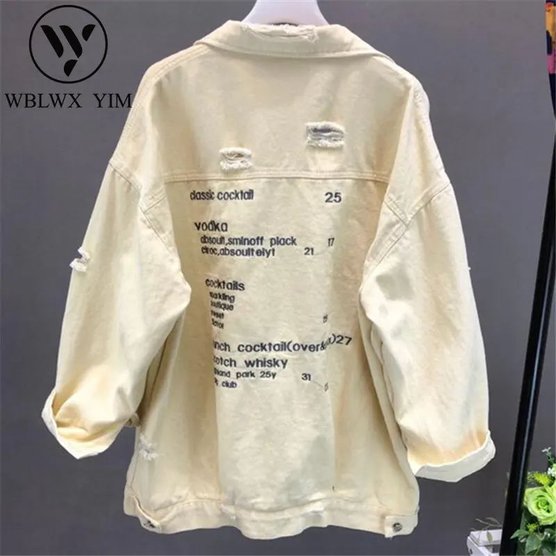 

Streetwear Women Jeans Jacket Fashion embroidery Denim Jacket Pocket Lapel Jeans Coat Autumn Womens Loose Harajuku Jackets