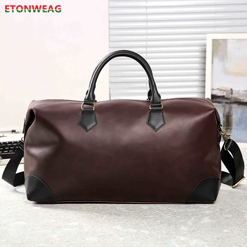 

Винтажная дорожная сумка для мужчин, роскошный брендовый чемодан из искусственной кожи, мужская коричневая Ретро сумка-мешок, вместительна...