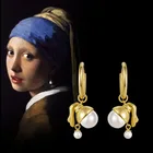 Женские серьги-кольца с искусственным жемчугом, винтажные Эффектные серьги с искусственным жемчугом, с рисунком в виде головы, 2021