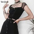 Женский топ на шнуровке InsDoit, черный готический топ с коротким рукавом, кружевной топ в стиле Харадзюку, 2019