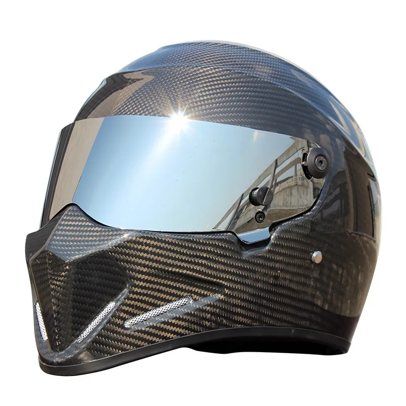 carbon-silver lens Абсолютно мотоциклетный шлем из углеродного волокна с полным лицом, шлем локомотив, персональный шлем для мотокросса, дорожный гоночный шлем, Capacete - Цвет: carbon-silver lens