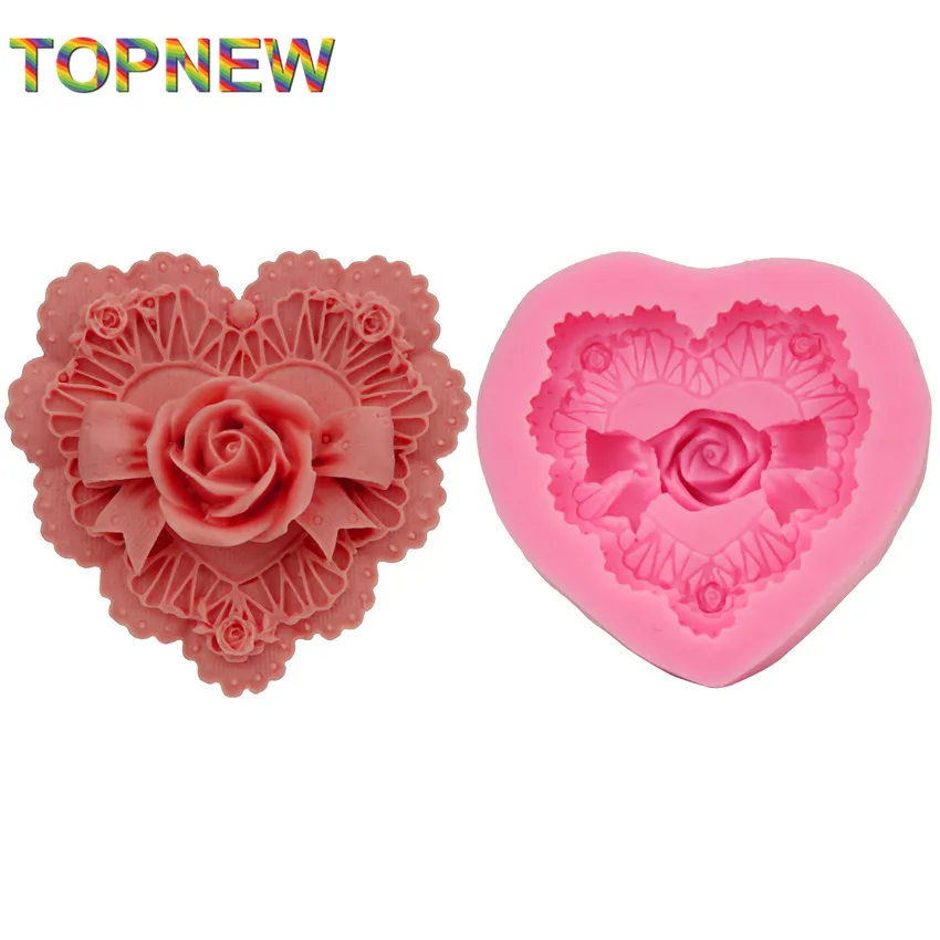 Милые новые милые 3D формы для украшения торта с большим сердцем и розами мыла DIY