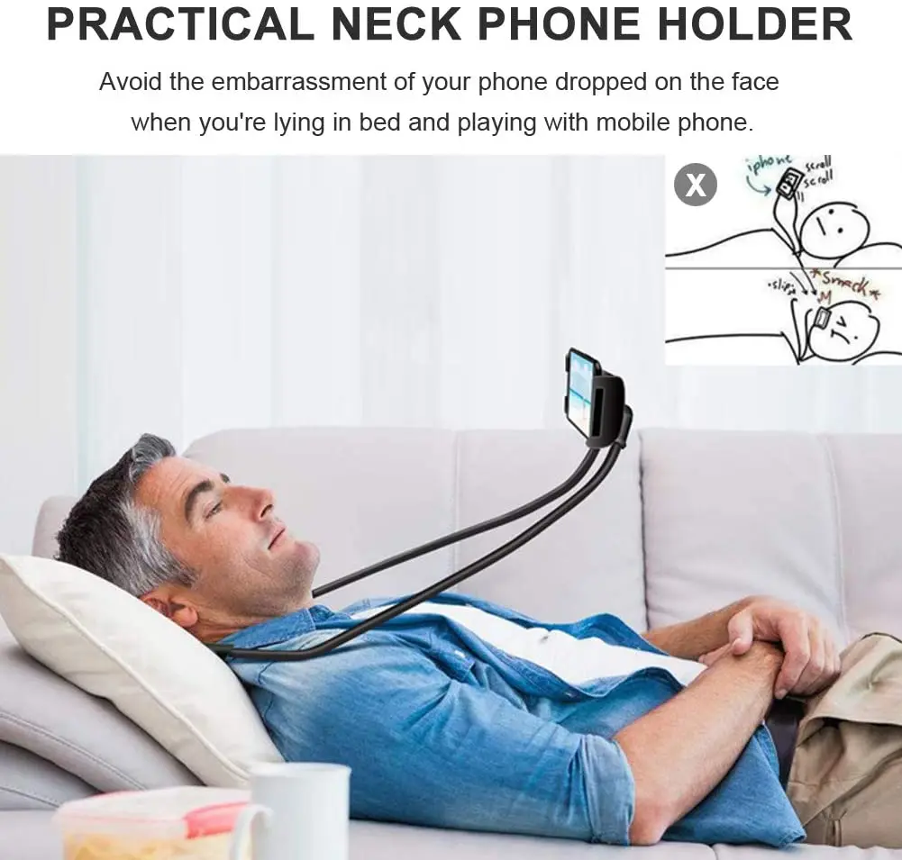 

XMXCZKJ Universal Lazy Hanging Neck Phone Holder 360 Degree Rotatable Tablet Mobile Phone Mount Stand for Xiaomi Iphone 11 Desk