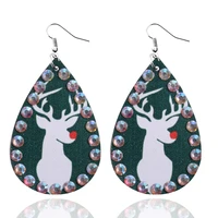 women jewelry christmas leather printed earrings pave crystals drop earrings xmas christmas gift jewelry lightweight