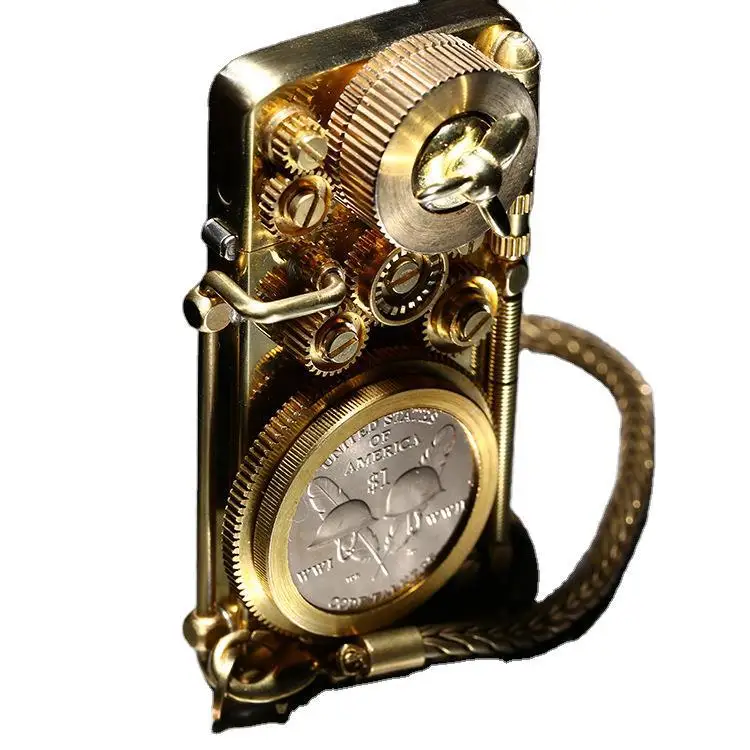 

Limited Collection Edition copper old style rotary propeller nine gear linkage small kerosene lighter