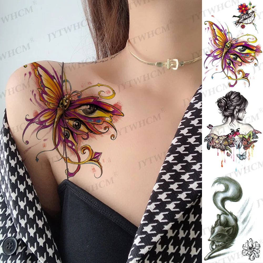 

Temporary Tattoo for Women Stickers Butterfly Squirrel Cute Art Arm Waterproof Body Transfer Tattoo Stickers Flower Fake Sleeve