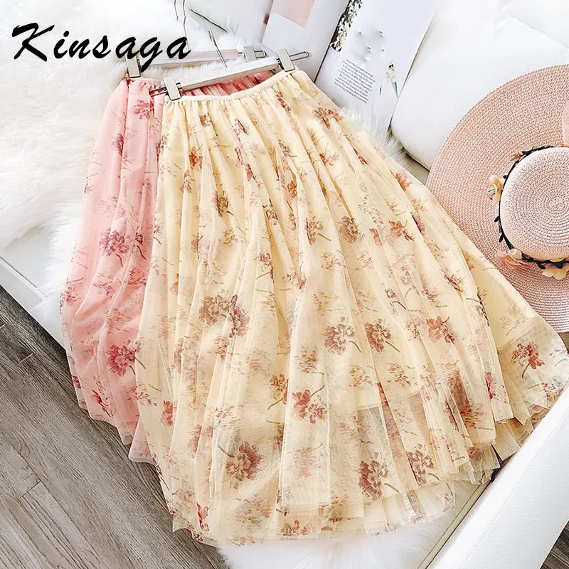 Kinsaga Boho/длинная сетчатая юбка трапециевидной формы с цветочным принтом Летняя