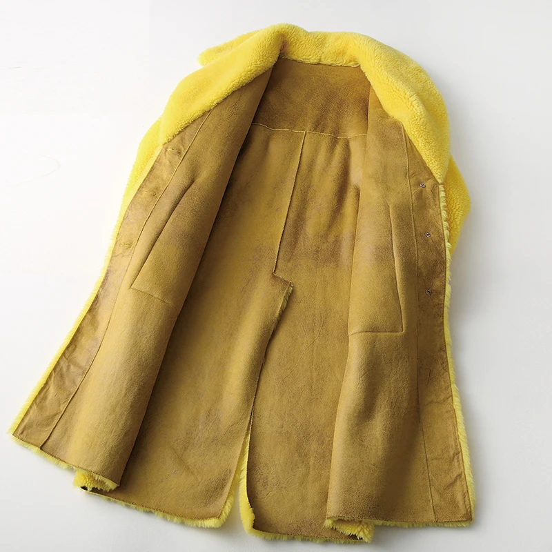 Теплое пальто с натуральным мехом женская куртка из 100% шерсти овчина мех осенне