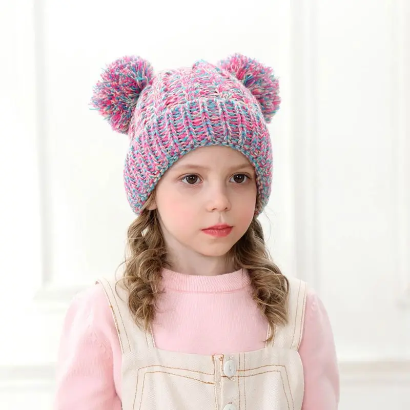 

Double Hair Ball Twist Pattern Beanies Baby Hat Children Winter Knitted Cute Cap