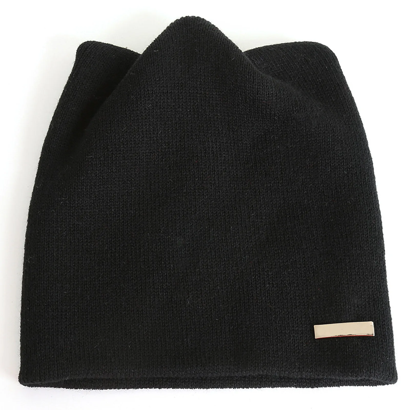 

Cat Ear Knitted Pullover Hat Women's Solid Color Winter Warm Ear Cap Simple Hats Warm Solid Casual Lady Sombrero