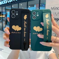 wrist strap bracket phone case for iphone 11 12 pro max xs x xr 6 6s 7 8 plus se 2020 love heart square silicone soft back cover