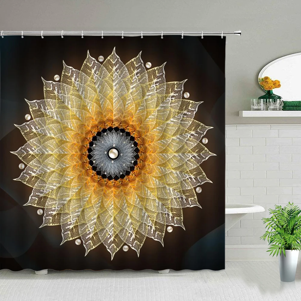 

Indian Mandala Shower Curtains Bohemian Printed Bathroom Decor Waterproof Polyester Fabric Wall Hanging Geometric Bath Curtain