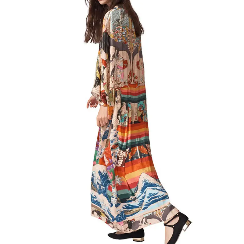 

2021 Quick-drying Cover-ups Bikini Wrap Dress Bohemian Printed Cotton Tunic Women Plus Size Beach Wear Swim Suit Cover Up