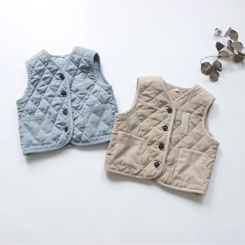 Осенние новые детские безрукавки в клетку Корейском стиле унисекс теплые мягкие