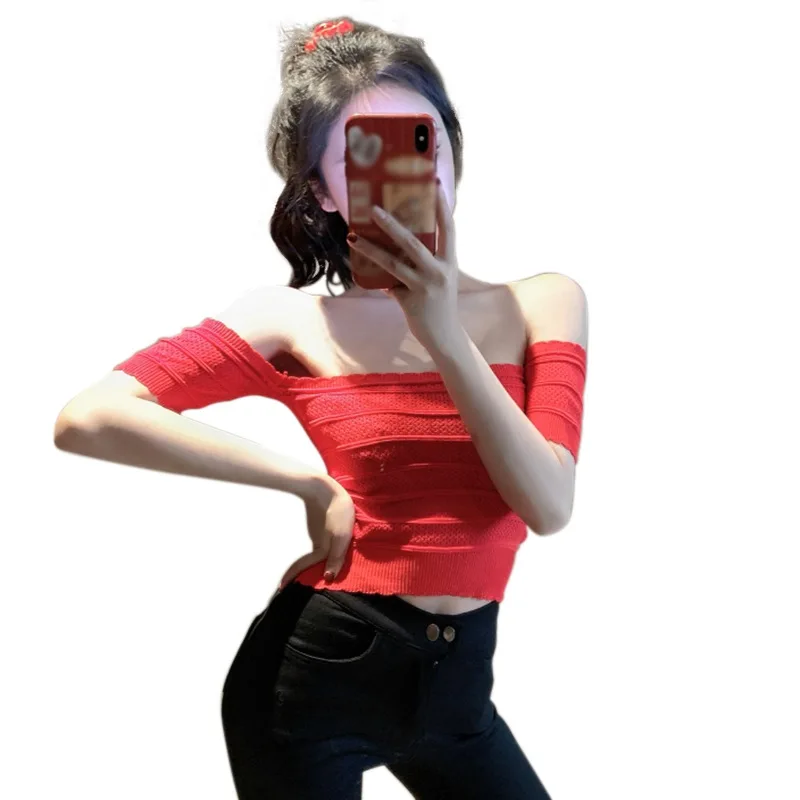 

Женская облегающая футболка, летний топ с открытыми плечами и вырезом-лодочкой