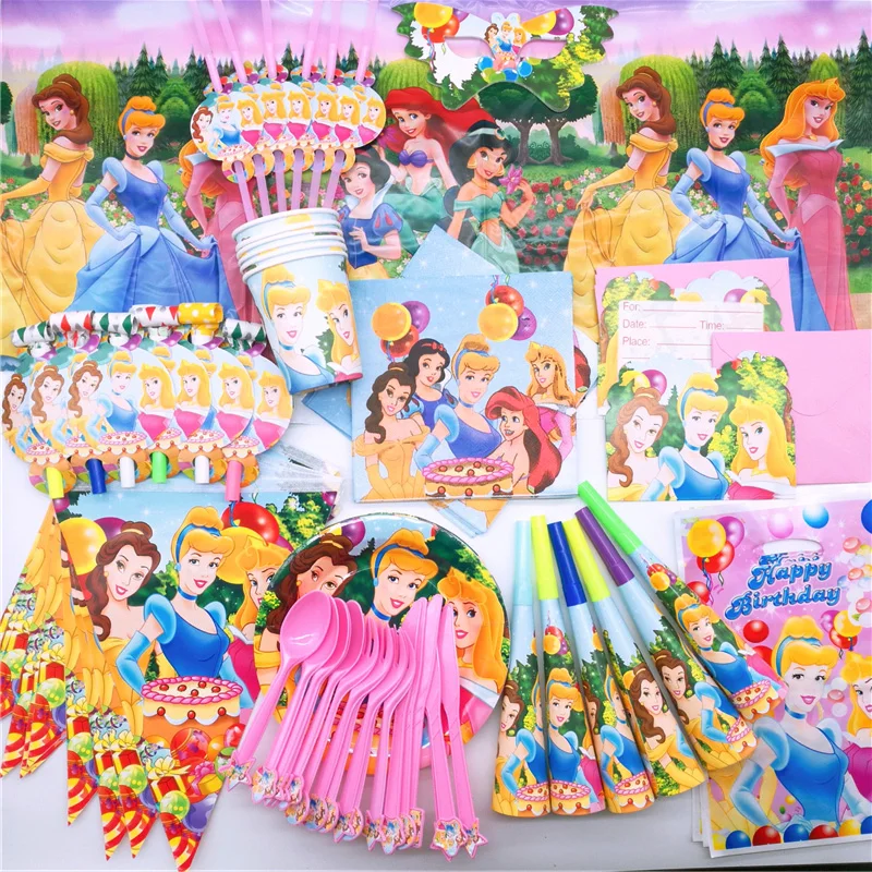 6 Детские вечерние принадлежности принцессы для дня рождения одноразовая посуда