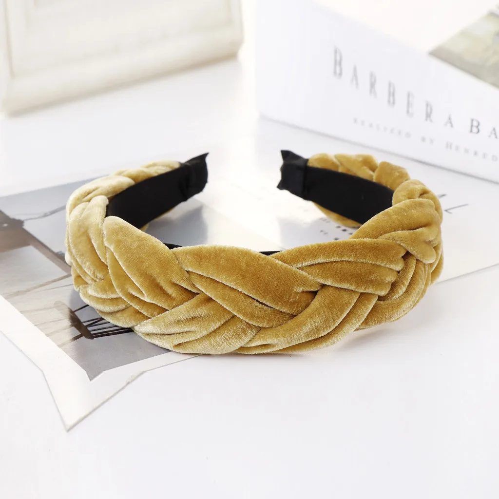 Модные женские Однотонные резинки для волос бархатная плетеная повязка женская
