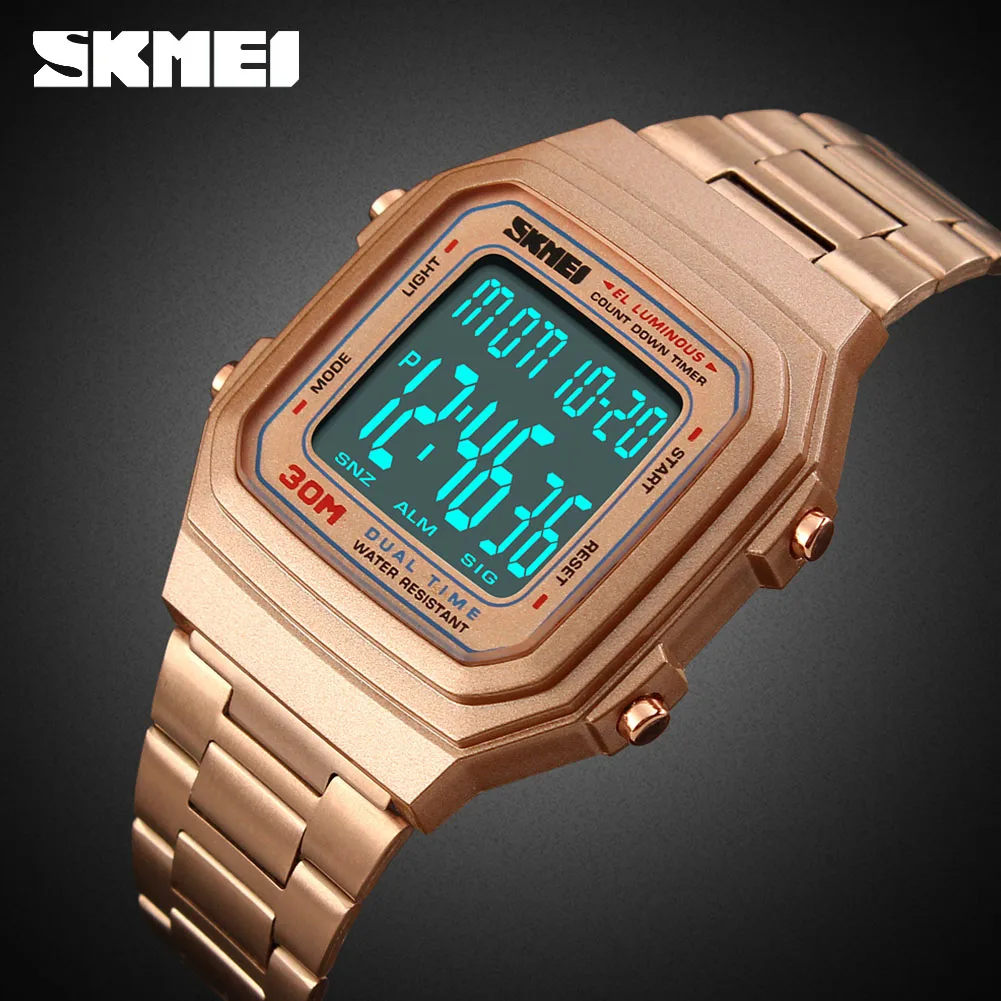 

SKMEI Mens Watches Top Brand Luxury Sports Digital Watch Countdown Waterproof Stainless Steel LED Wristwatches Relogio Masculino