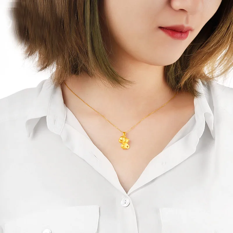 

PURE 24K YELLOW GOLD PENDANT 3D 999 GOLD COIN CUTE MOUSE NECKLACE PENDANT