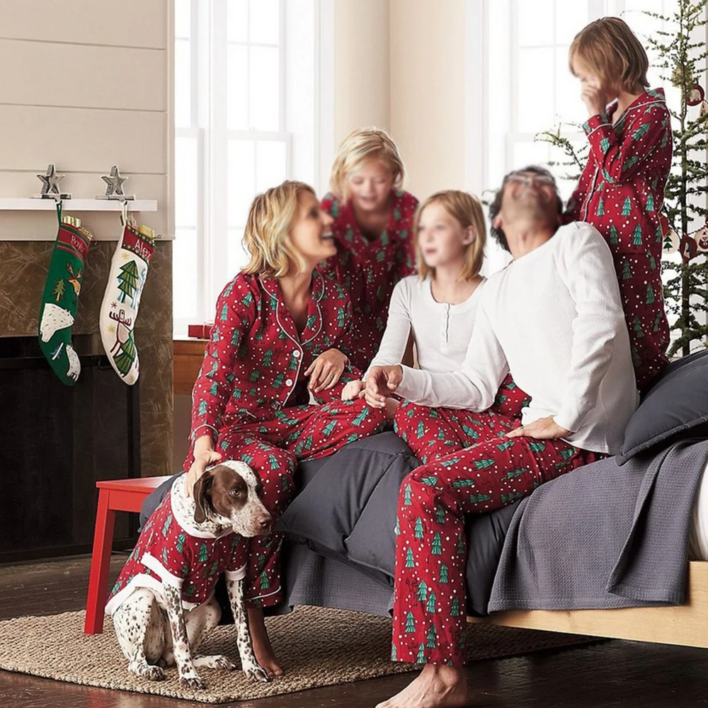 Фото Семейная одежда с принтом рождественской елки пижамы длинными рукавами