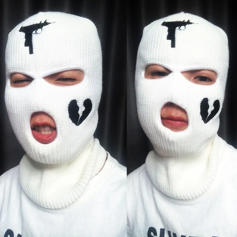 

3 Holes Balaclava Knitted Embroidery Warm Hats Ladies Men Outdoor Sports Cycling Hedging Winter Ski Full Face Mask Beanie Caps