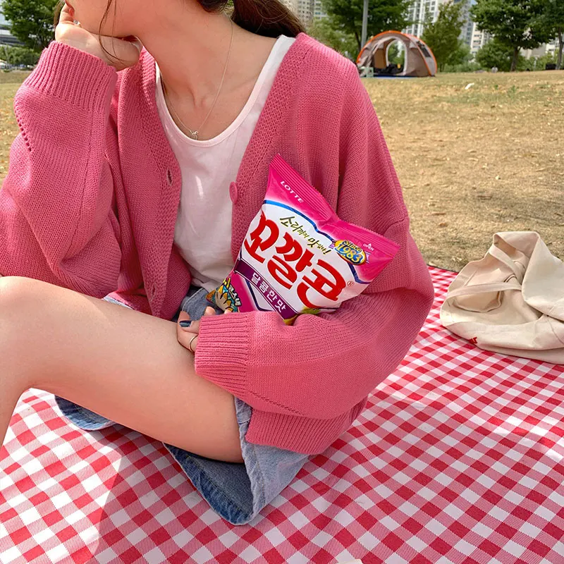 6 colors korean style Women Autumn solid color V neck thin Cardigan Sweater coat Female Long Sleeve Outwear Knitted tops (X271 |