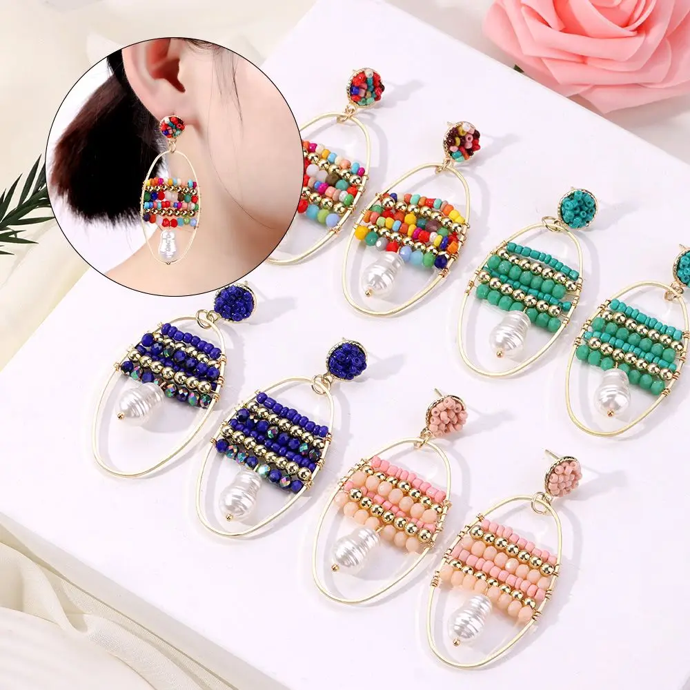 

Dangle String Beads Beaded Handmade Bohemian Woven Oval Earrings Tassel Earrings Beaded Earrings