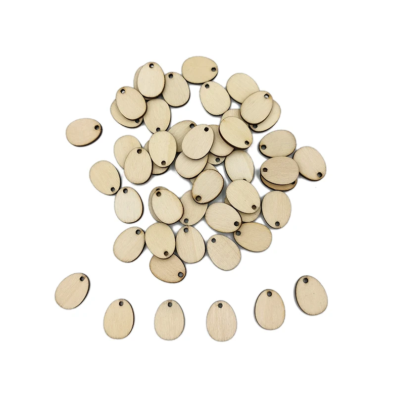 

50pcs 20mm Unfinished Blank Natural Wood Easter Eggs Chip Ornament Hanging Tag Wedding Party Decor Embellishments DIY Crafts